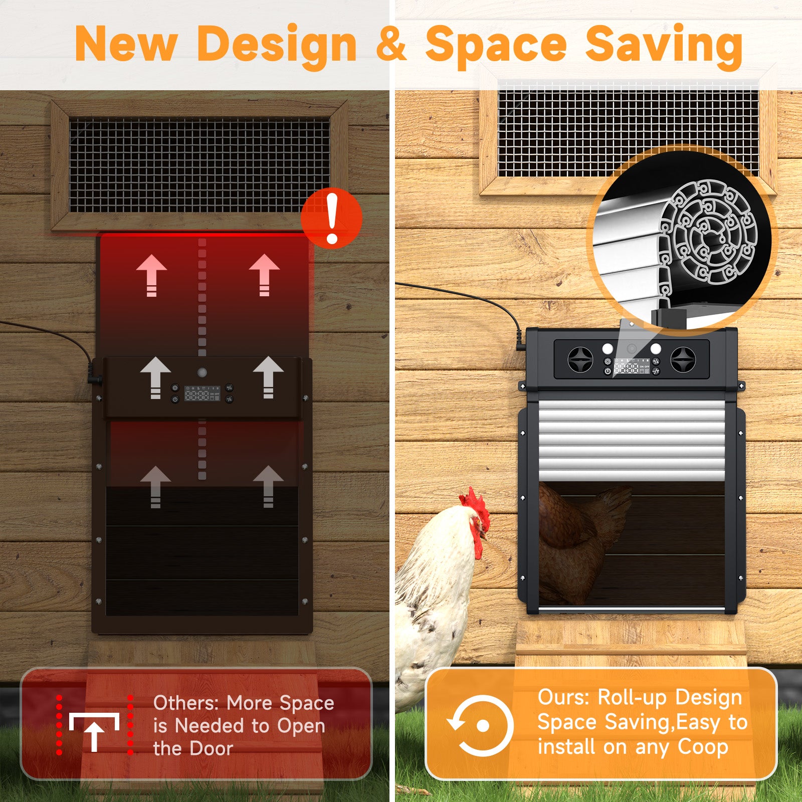 Automatic Chicken Coop Door Solar Powered, LCD Display Chicken Door with Timer & Light Sensor, 4 Modes Auto Chicken Door Solar with Remote Control, Anti-Pinch & Weather Proof Coop Door (Black)
