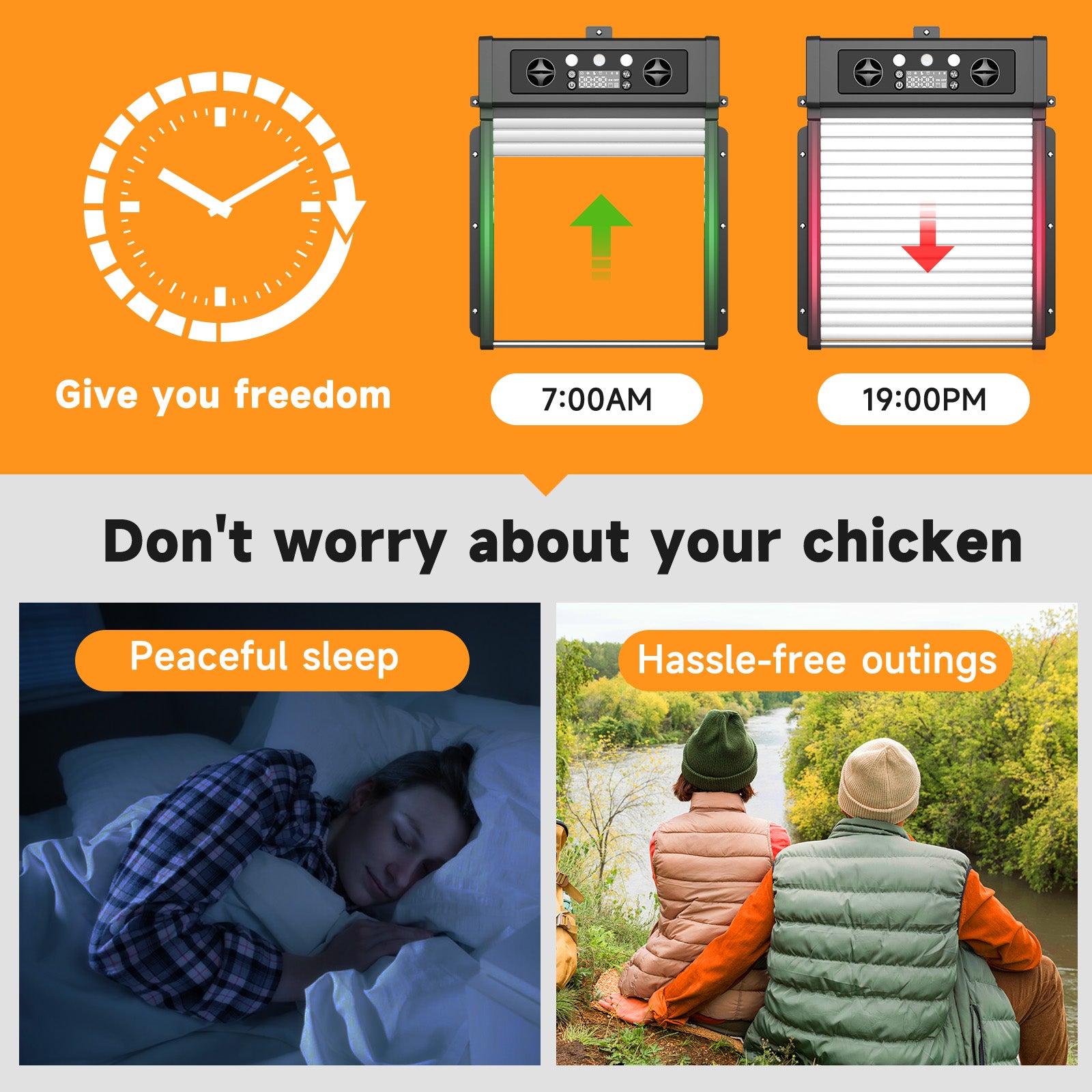 Automatic Chicken Coop Door Solar Powered, LCD Display Chicken Door with Timer & Light Sensor, 4 Modes Auto Chicken Door Solar with Remote Control, Anti-Pinch & Weather Proof Coop Door (Black)